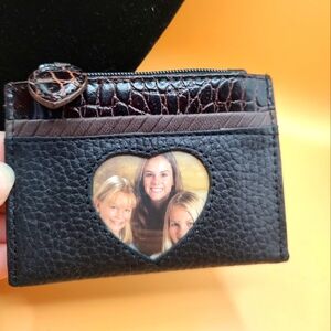 Brighton Coin/ID Holder Black Pebble leather with Brown Croc Patent.
